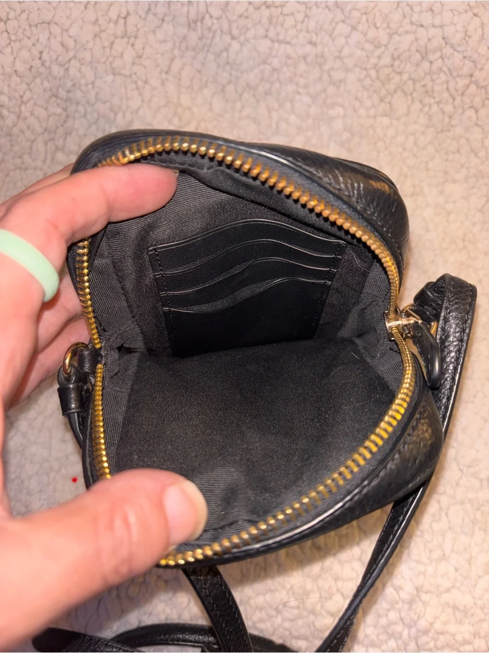 Coach Black Pebble Leather Phone Crossbody Bag Gold Hardware